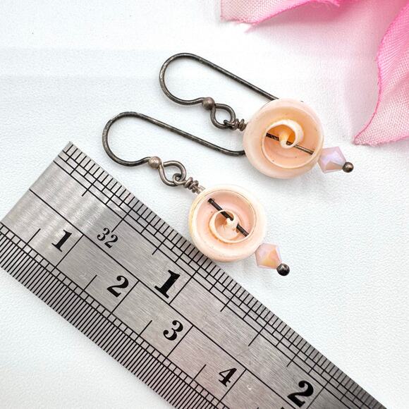 Spiral Seashell Dangle Earrings Silver Tested Mermaidcore Sirencore Beachy - Picture 7 of 9